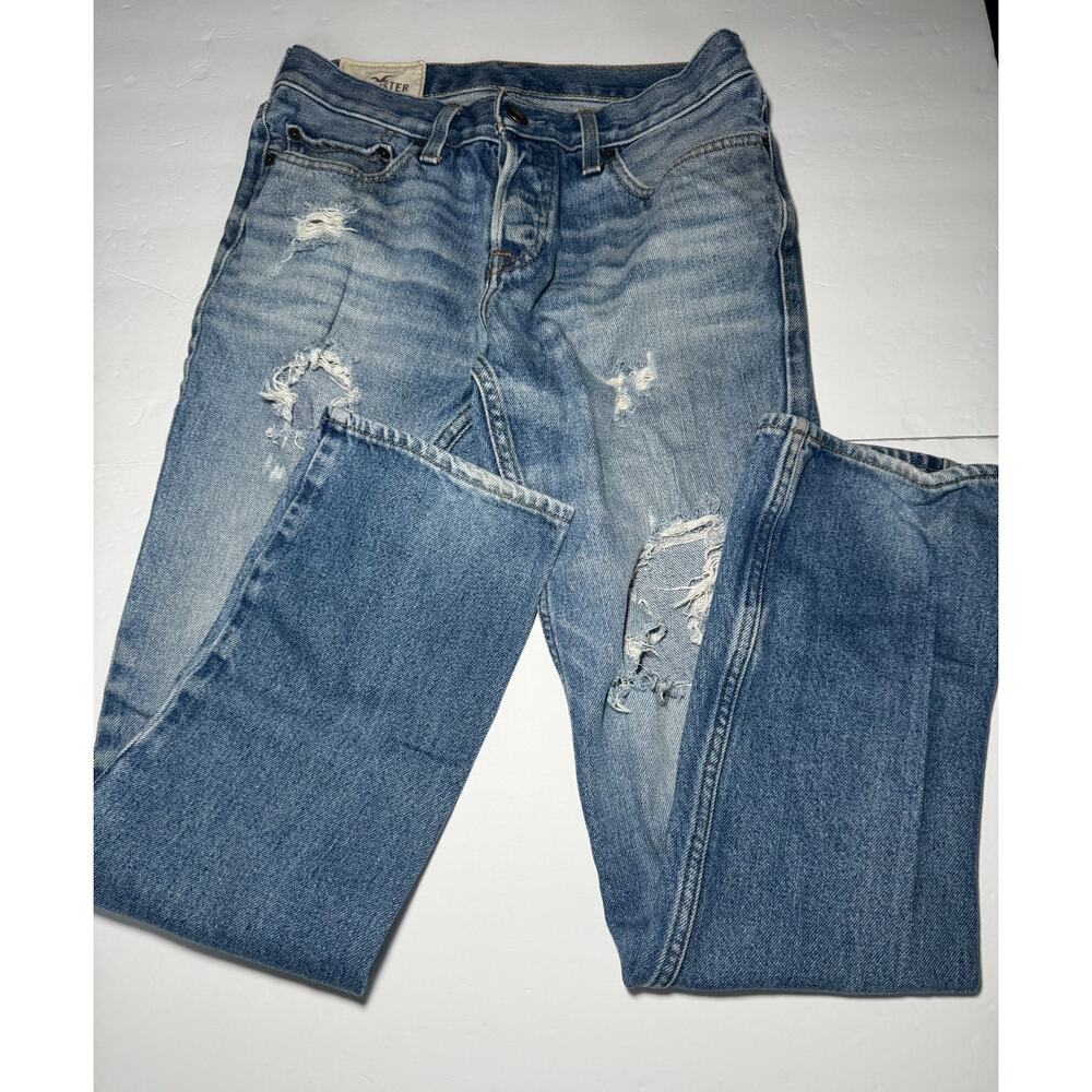 Hollister Slim Straight Jeans Mens 30x32 Distressed Light Wash Denim